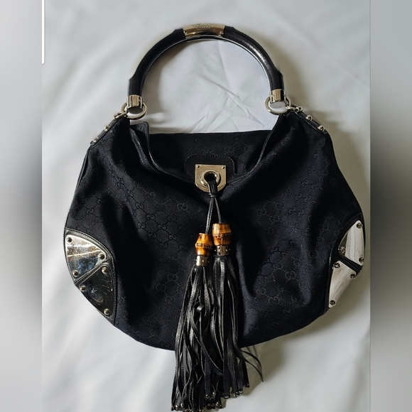 🔥SOLD🔥GUCCI Black GG Fabric Medium Babouska Indy Top Handle Bag - Picture 5 of 17